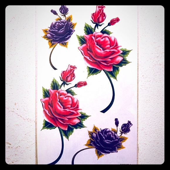 TEMPORARY PINK & PURPLE ROSE TATTOOS - Picture 1 of 2